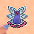 A purple cat with one large pink eye at the center of its face stoically observes you. The cat has three pairs of light-colored angel wings, each wing covered with watchful pink eyes. Underneath the cat, there is pink bubble text that reads: Be Not Afwaid.