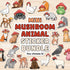 text reads "mini mushroom animal sticker bundle" with various illustrations of animals wearing mushroom hats