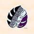 This monstera leaf sticker is black, grey, white and purple, representing the asexual flag.