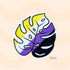 This monstera leaf sticker is colored in yellow, white, purple, and black, depicting the nonbinary pride flag.