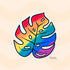 This rainbow flag monstera leaf sticker goes from red to purple with rainbow colors in-between.