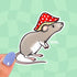 A diecut sticker of a curious gray rat wearing a red and white mushroom cap