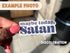 Image shows a "maybe today, Satan" sticker with discoloration
