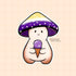 A mushroom character with a yellow, white, and purple cap (depicting the nonbinary pride flag) holds a purple ice cream cone.