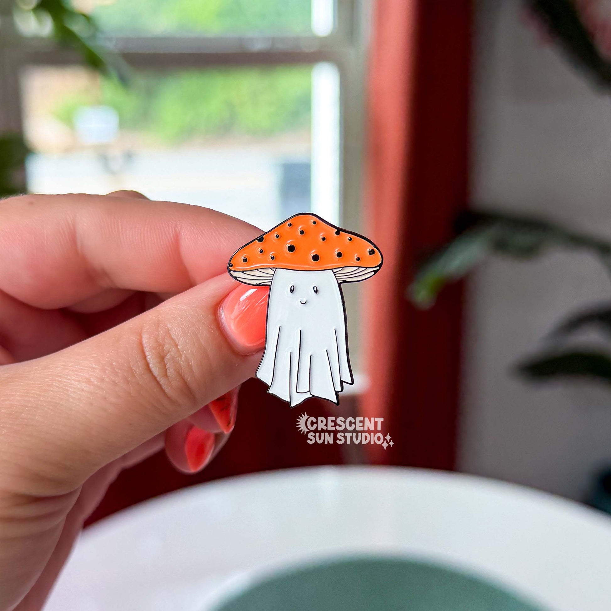 Spooky the Ghost Mushroom Enamel Pin