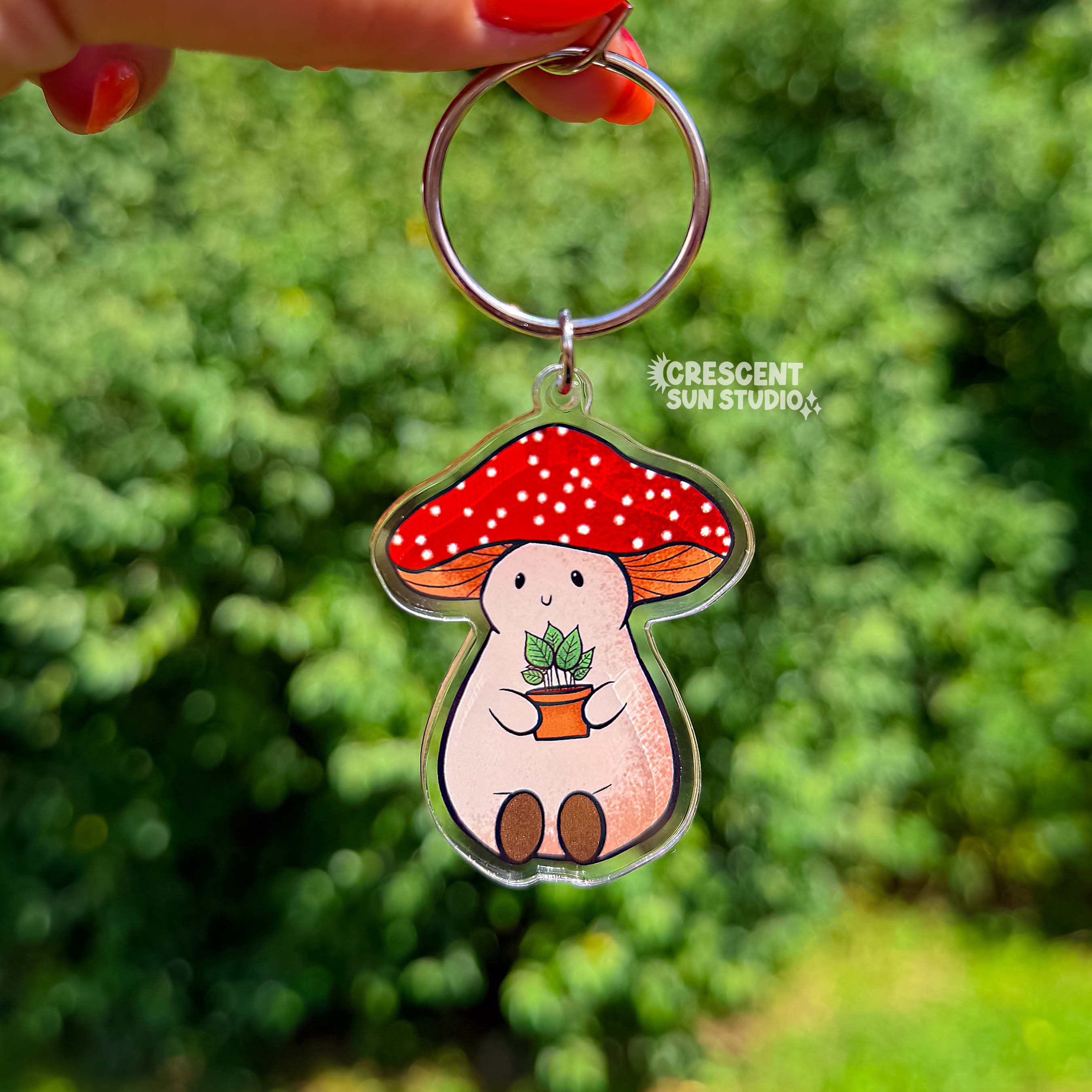 Stoney the Mushroom with Houseplant Acrylic Keychain